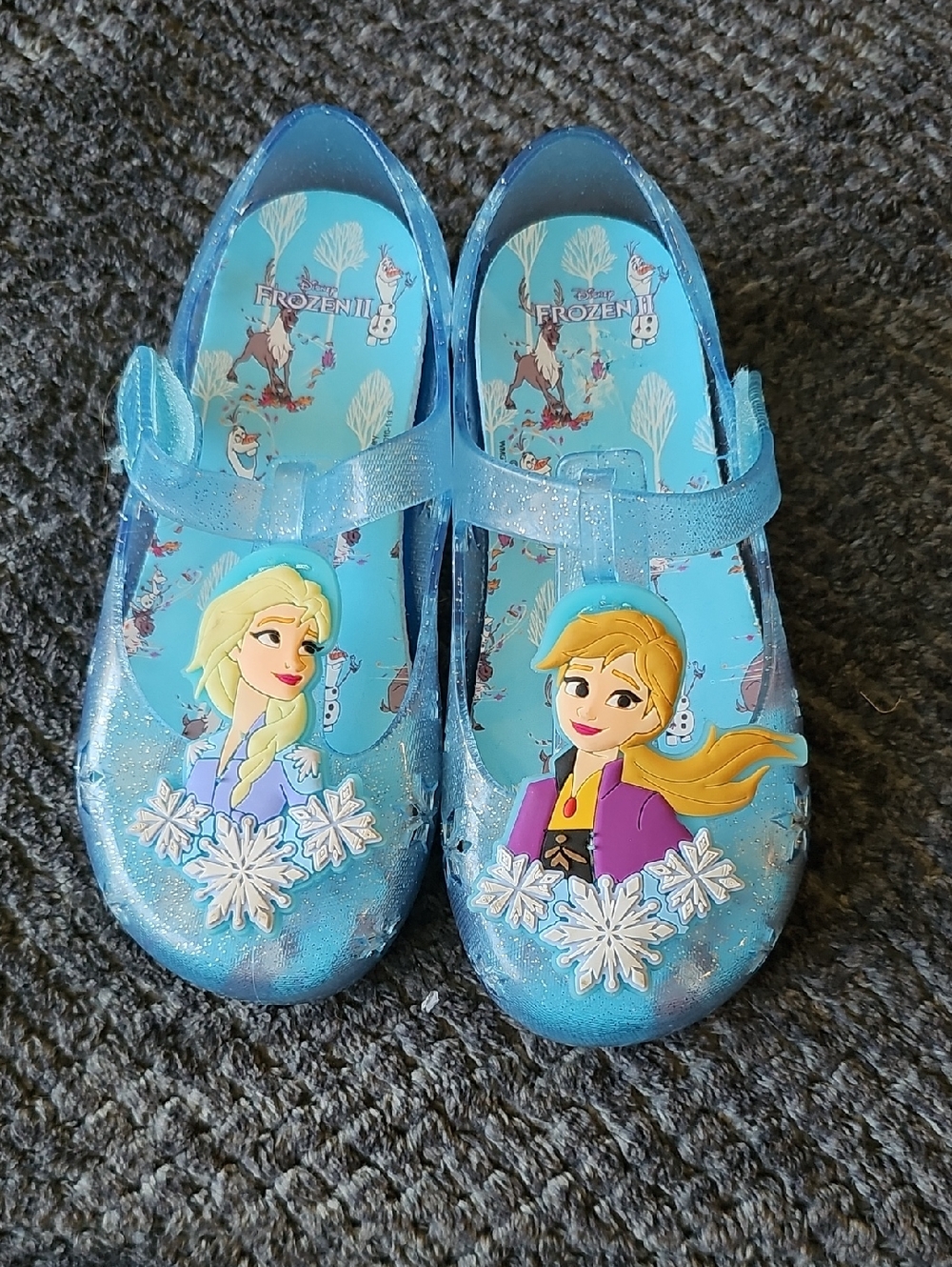 Disney Frozen 2 Elsa & Anna Blue Glitter Jelly Shoes Size 10
